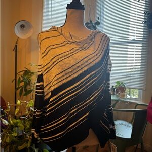 Black and Cream Striped Poncho Shrug